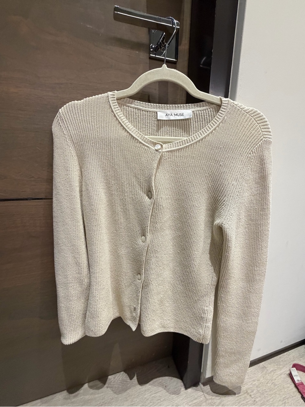 AYA MUSE Beige Crewneck Button-Front Cardigan